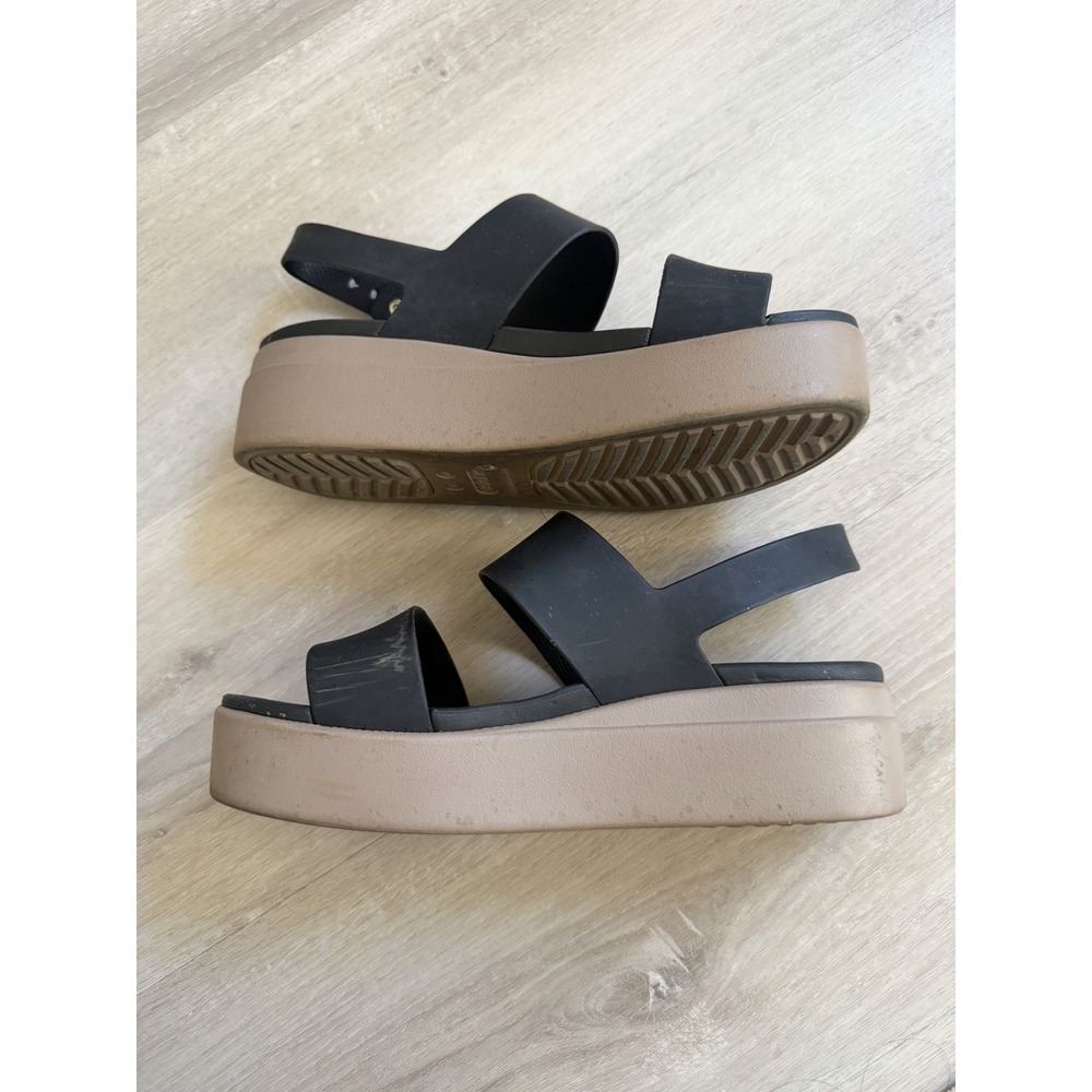 Crocs Brooklyn Sandals 8 Black Tan Comfort Platform Chunky Wedge Slingback - Picture 4 of 10